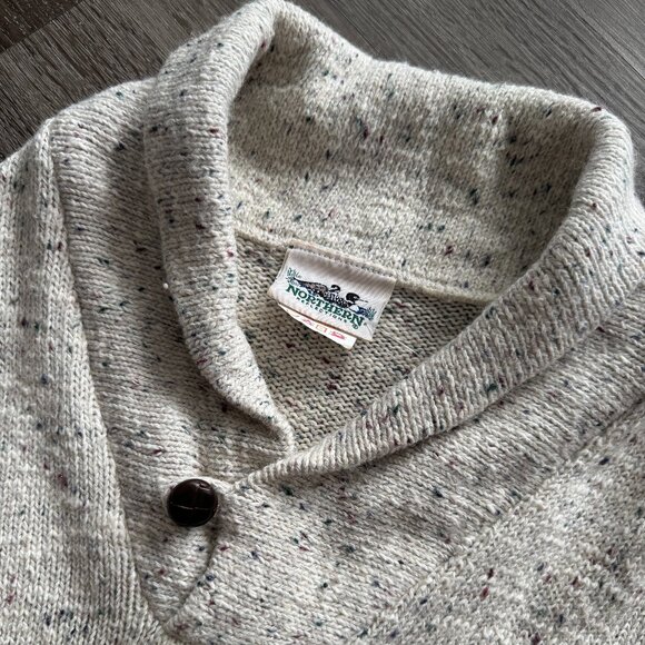 Vtg 90s Northern Reflections cream speckled button collar wool grandpa sweater - Picture 6 of 9